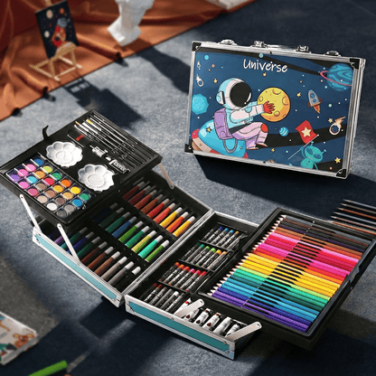 مجموعة رسم 145 قطعة مع مجموعة فنية احترافية قابلة للطي من الألومنيوم